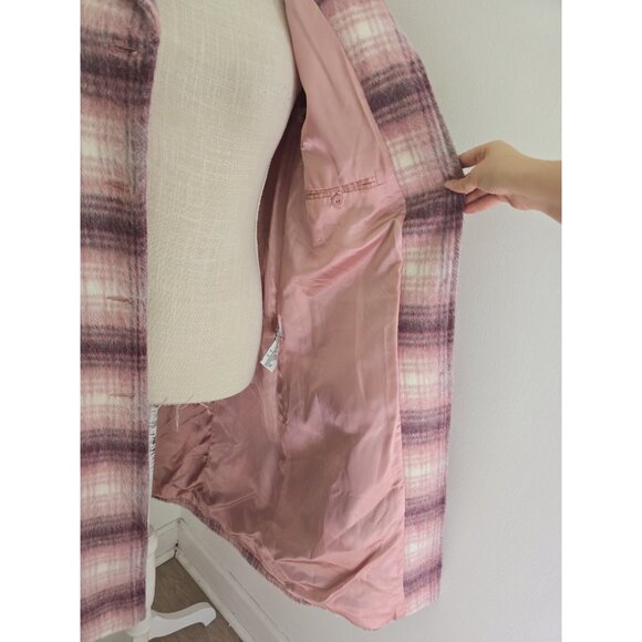 Hennes HM Vintage Pink Plaid Wool Blend Single Breasted Long Mid Coat 10 M - Picture 5 of 12